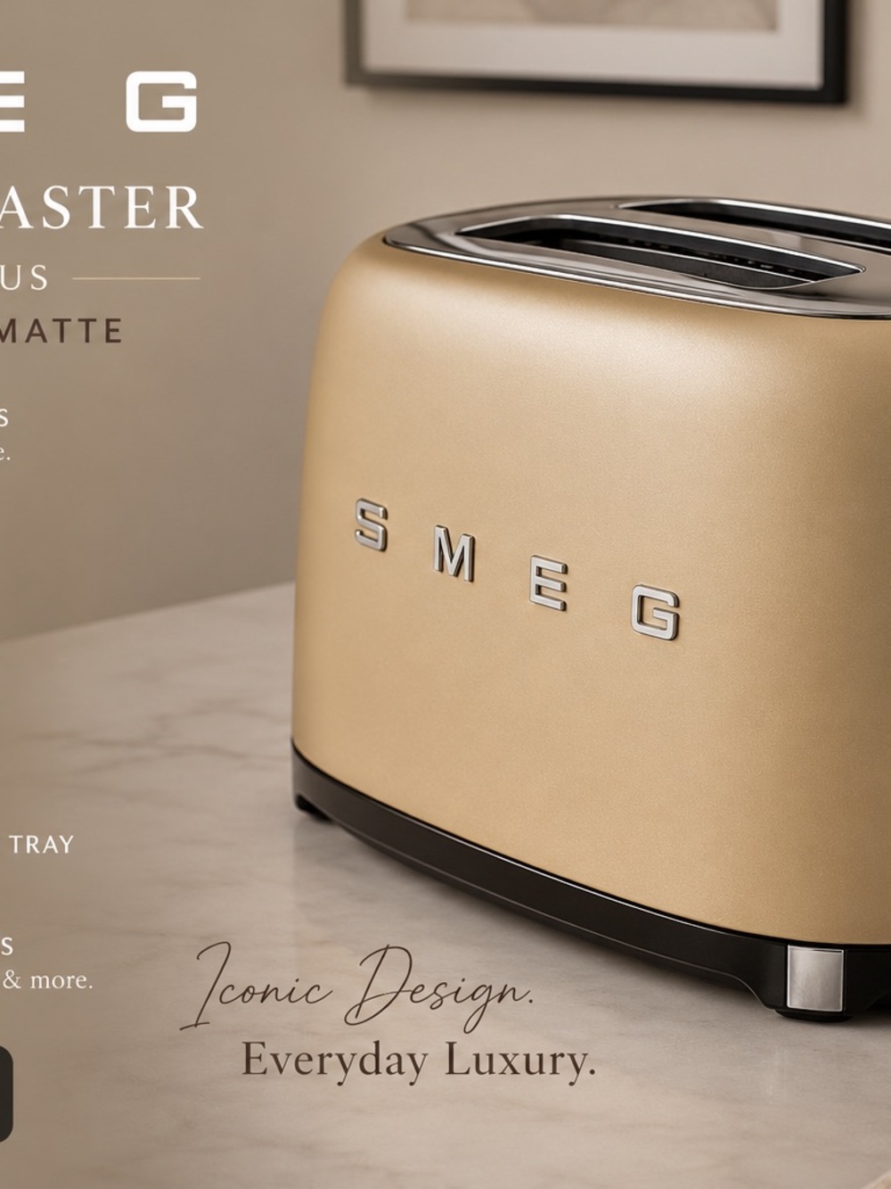 SMEG 2-Slice Retro Toaster Champagne Matte TSF01CHMUS Never Used